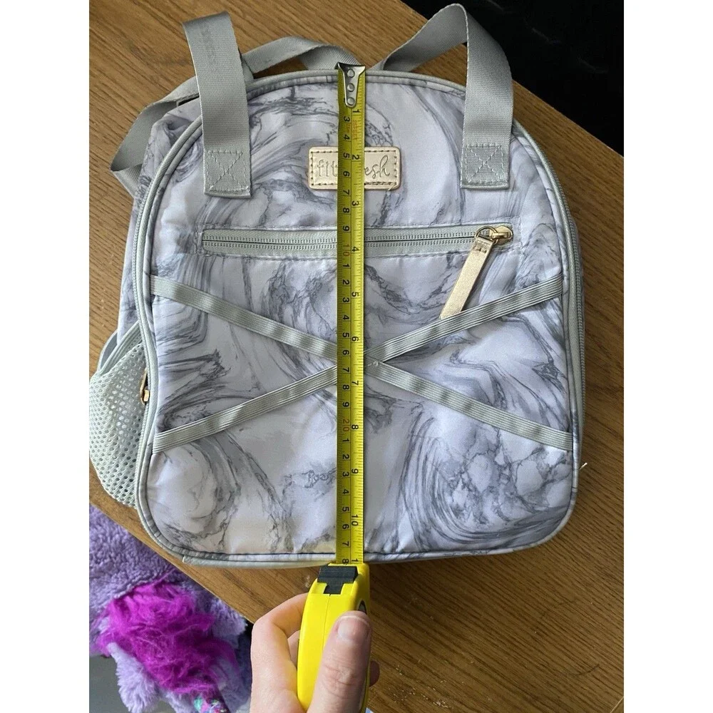 Fit + Fresh Gray Marble Carli Insulated Lunch Bag Tote Mesh Pocket 11